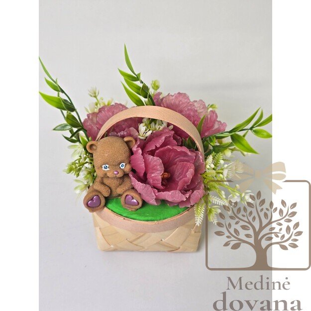 Muilo gėlių krepšelis su meškučiu