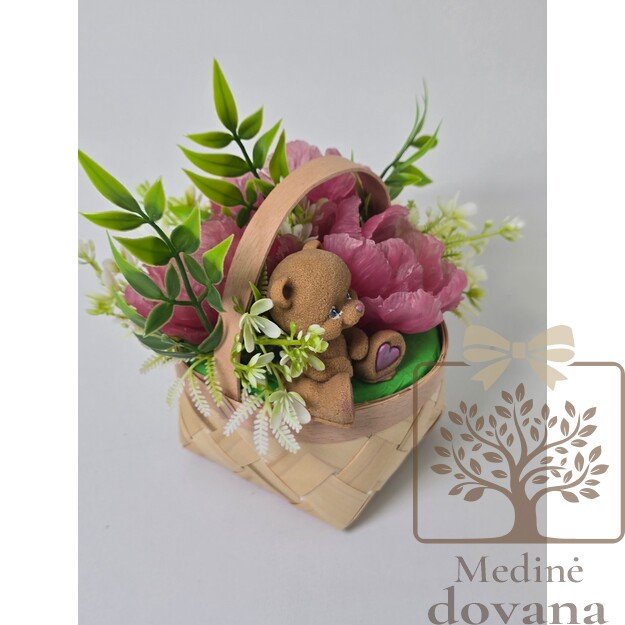 Muilo gėlių krepšelis su meškučiu