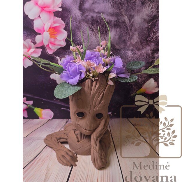 Fantastinio medžio stiliaus vazonėlis su muilo gėlių kompozicija