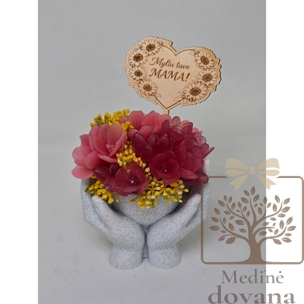 „Myliu tave, MAMA“ – muilo gėlių kompozicija rankų vazonėlyje