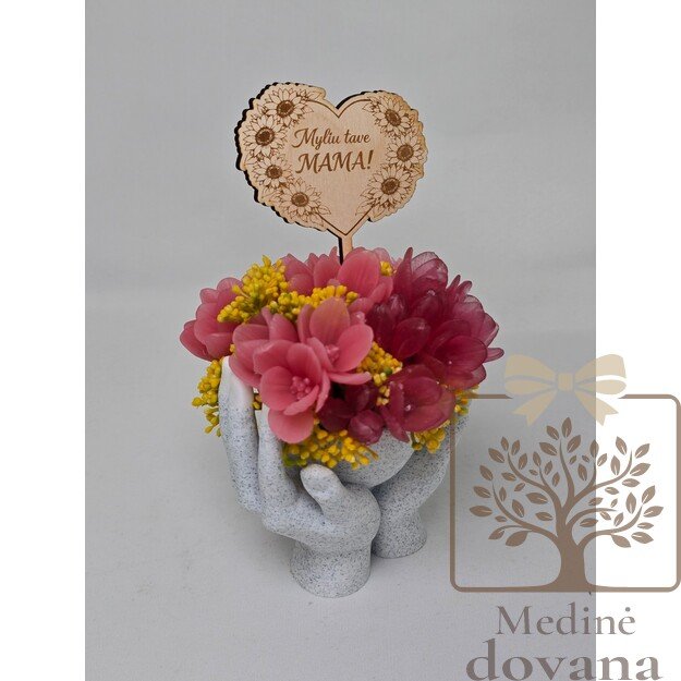 „Myliu tave, MAMA“ – muilo gėlių kompozicija rankų vazonėlyje