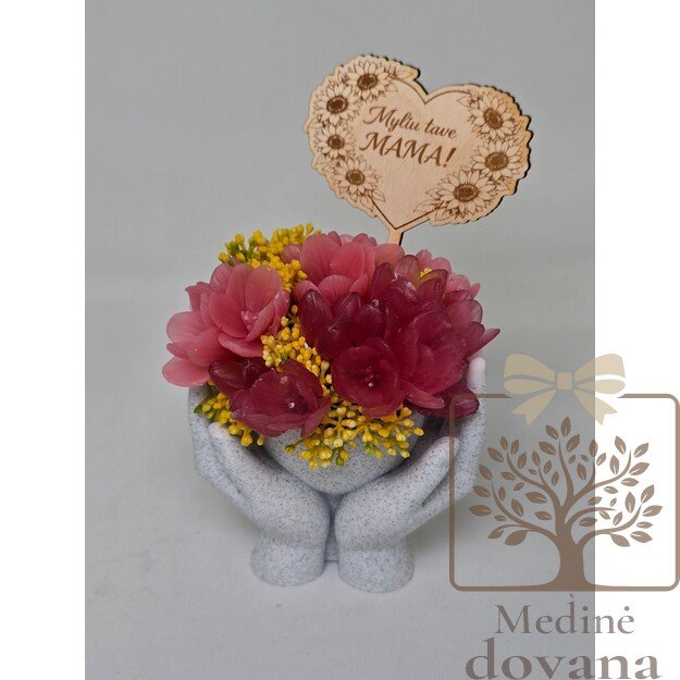 „Myliu tave, MAMA“ – muilo gėlių kompozicija rankų vazonėlyje