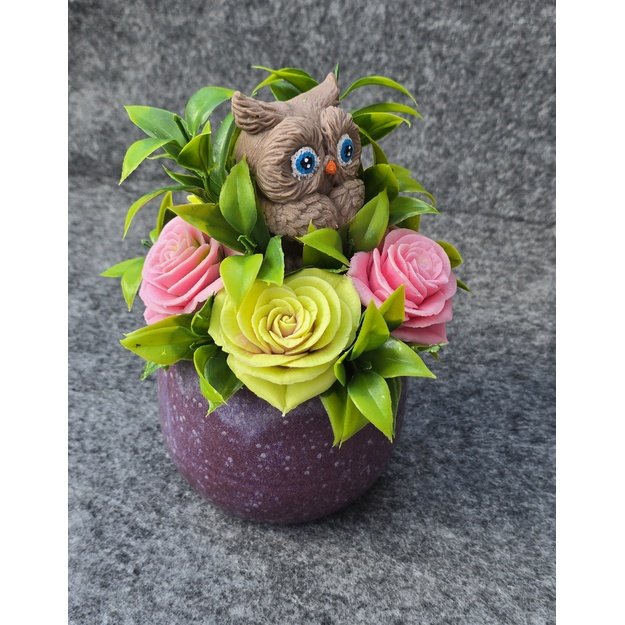 Dekoratyvinė muilo gėlių puokštė „Pelėdos sodas“
