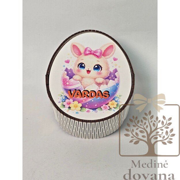 Personalizuota Velykų saldainių dėžutė su vardu – zuikutis su margučiu