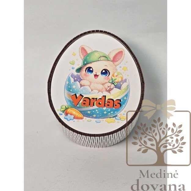 Personalizuota Velykų saldainių dėžutė su vardu – zuikutis su margučiu