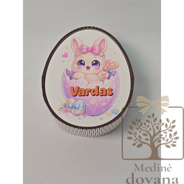 Personalizuota Velykų saldainių dėžutė su vardu – zuikutis su margučiu