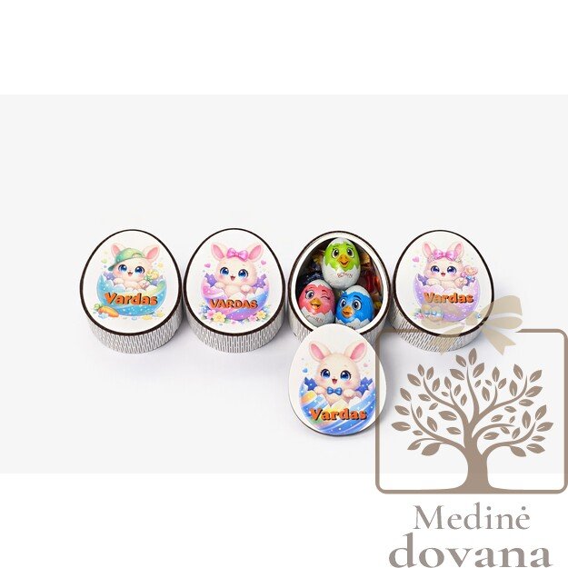 Personalizuota Velykų saldainių dėžutė su vardu – zuikutis su margučiu
