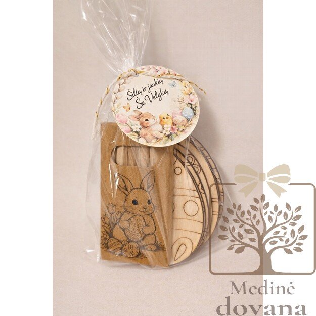 Velykinis spalvinimo rinkinys vaikams – mediniai margučiai su 6 spalvotais pieštukais