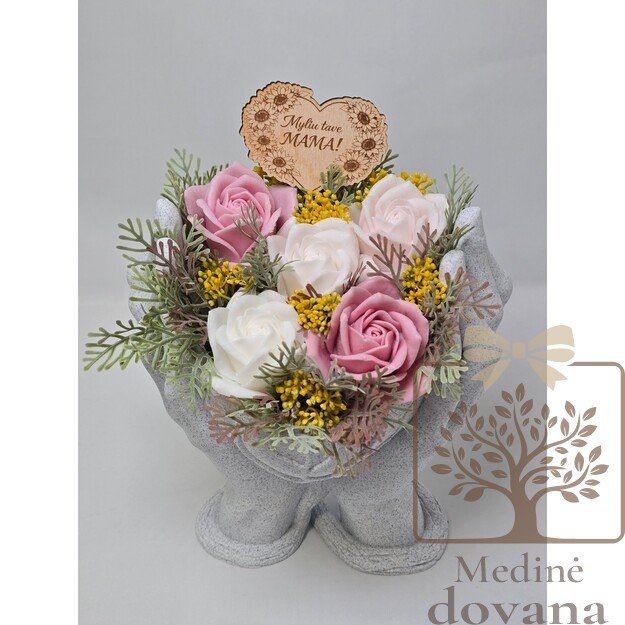 Muilo gėlių kompozicija „Myliu tave, MAMA!“ rankų vazoje – dovana mamai