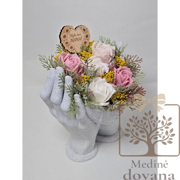 Muilo gėlių kompozicija „Myliu tave, MAMA!“ rankų vazoje – dovana mamai
