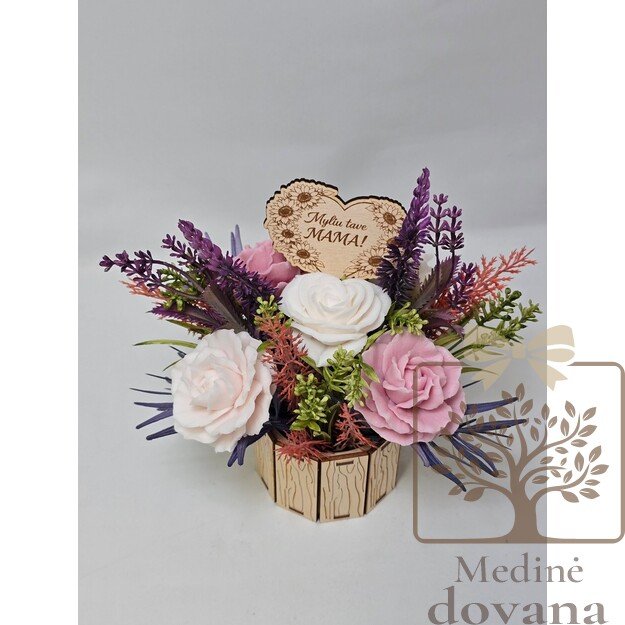 Spalvinga muilo gėlių kompozicija „Myliu tave, MAMA!“ – gyvybinga dovana mamai