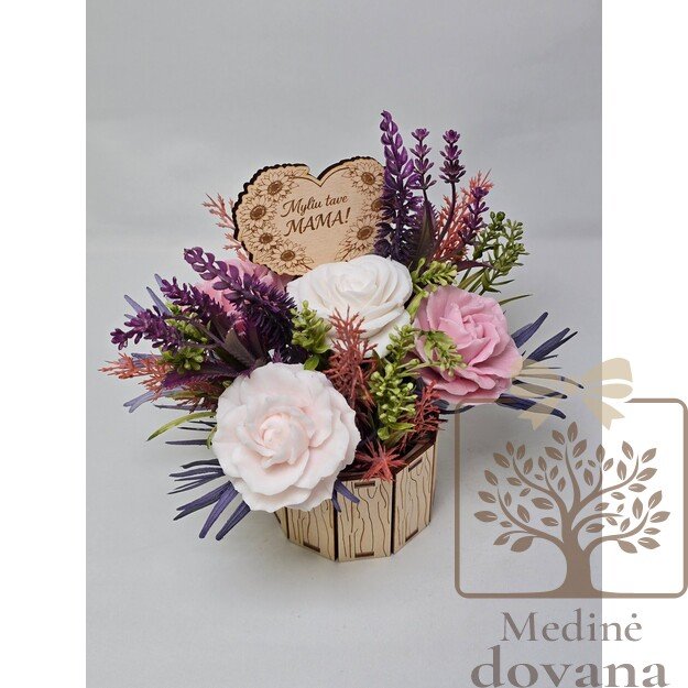 Spalvinga muilo gėlių kompozicija „Myliu tave, MAMA!“ – gyvybinga dovana mamai