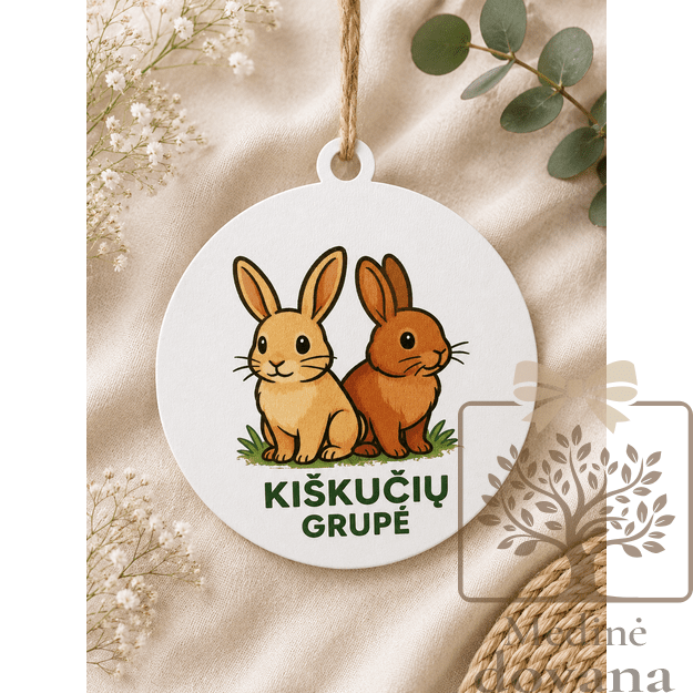 Personalizuotas darželio grupės medalis su kiškučiais