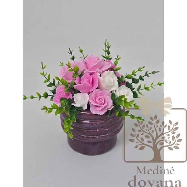 Rožinių muilo gėlių kompozicija „Švelni akimirka“