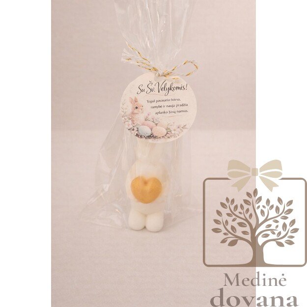 Rankų darbo muilas „Zuikutis su širdimi“ – Velykų dovanėlė