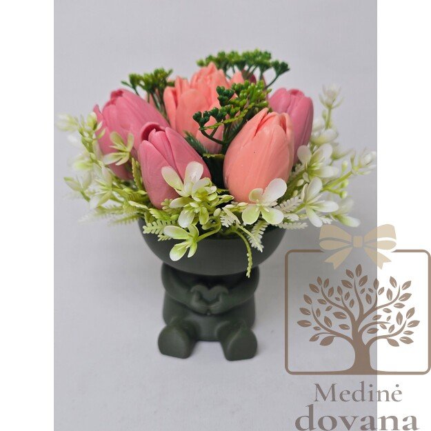 Rožinių tulpių dovana Mamai – muilo gėlių kompozicija