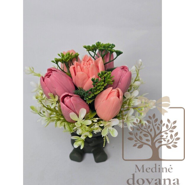 Rožinių tulpių dovana Mamai – muilo gėlių kompozicija