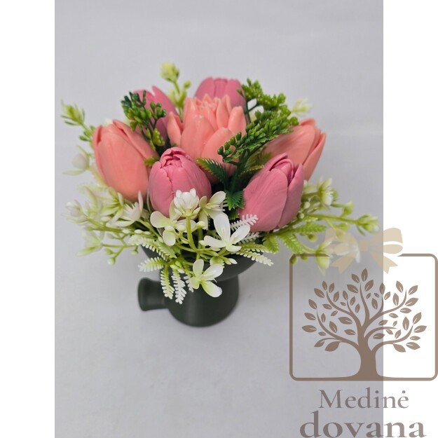 Rožinių tulpių dovana Mamai – muilo gėlių kompozicija